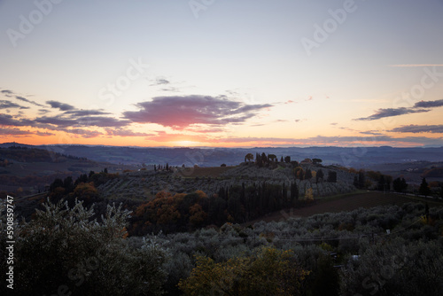 Tuscan hill at sunset