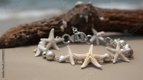 A bracelet with a row of tiny starfish, perfect for a beachy look Generative AI
