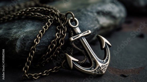 A chain with a small, detailed anchor pendant, perfect for sea lovers Generative AI