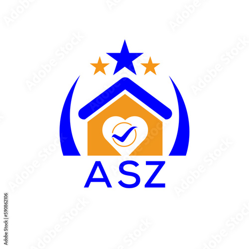 ASZ House logo. KJG Letter logo and icon. Blue vector image on white background. KJG house Monogram home logo picture design and best business icon. 
 photo