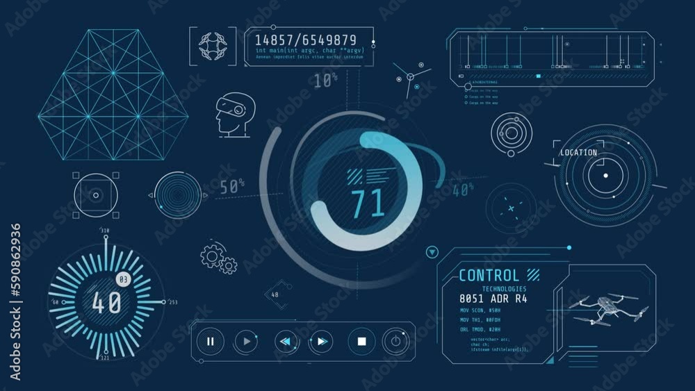 Animated infographics on the theme of drones and virtual reality. Animated infographics on the theme of drones and virtual reality.