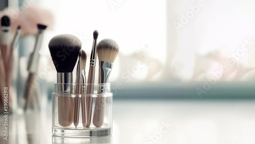 Fotografia Makeup brushes in a glass