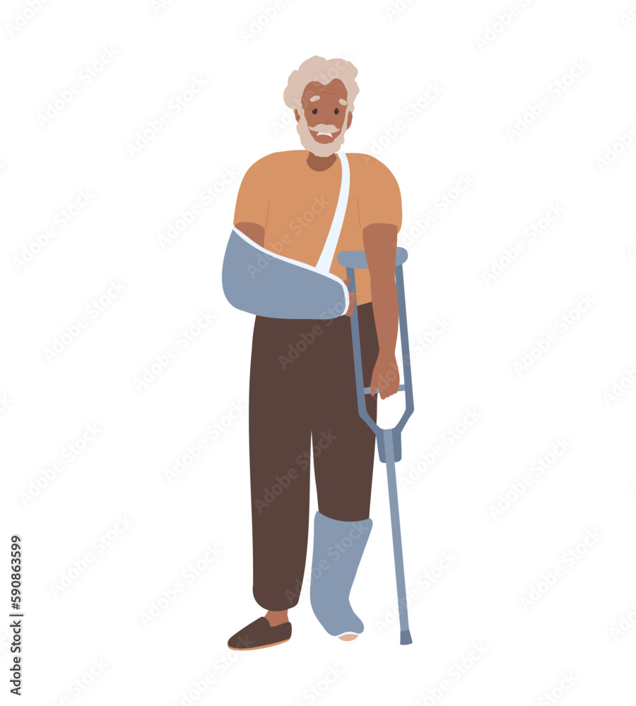 Old black Man with crutches and plastered foot Old black Man with crutches and plastered foot