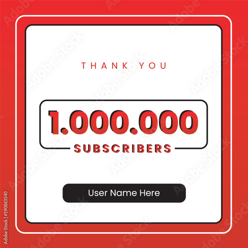thank you 1m subscribers youtube social media post banner template design vector editable red design