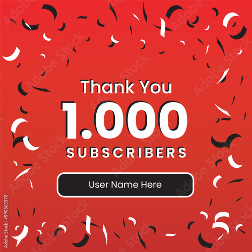 thank you 1000 subscribers social media post banner template design vector editable red design