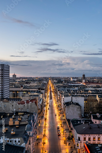 City of Lodz, Poland- view of Piotrkowska Street. 