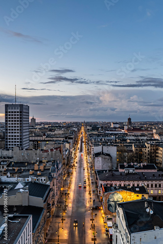 City of Lodz, Poland- view of Piotrkowska Street. 