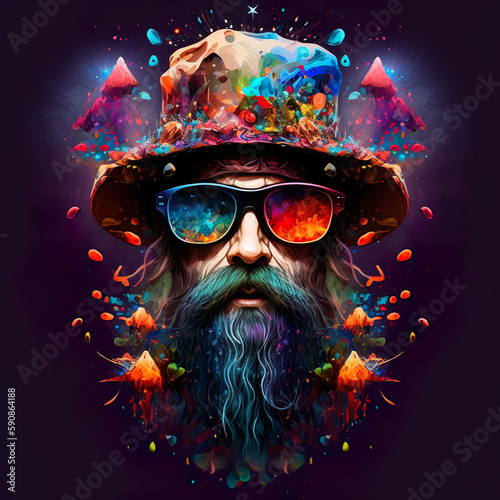 Surreal Psychedelic trippy vibrant colorful magical enchanted magic mushroom wizard portrait
