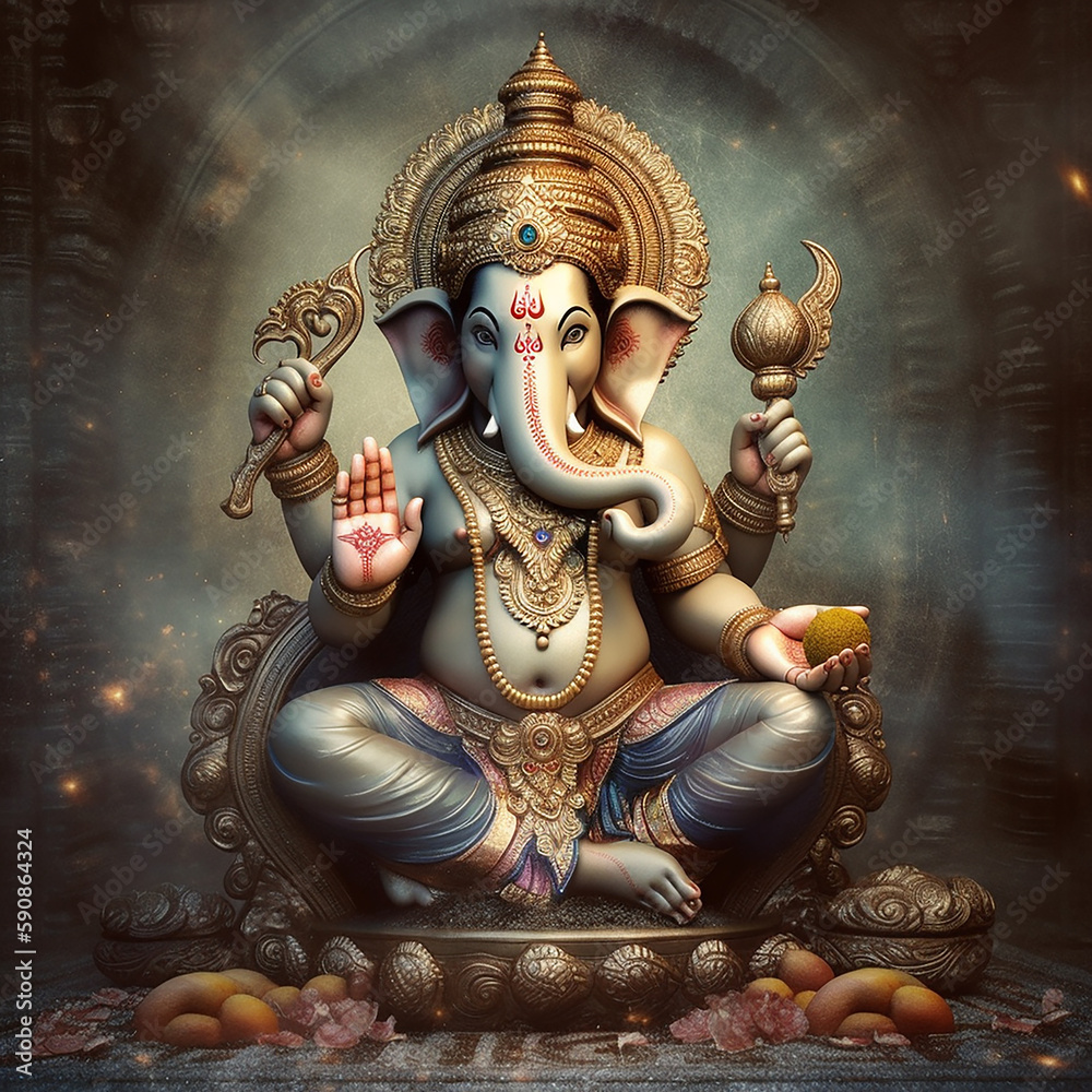 Hindu mythology god Ganesh. Created with Generative AI technology ...
