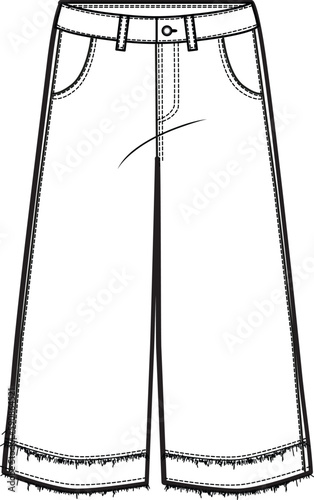 WIDE LEG GIRLS TROUSER VECTOR FLAT DRAWING. 