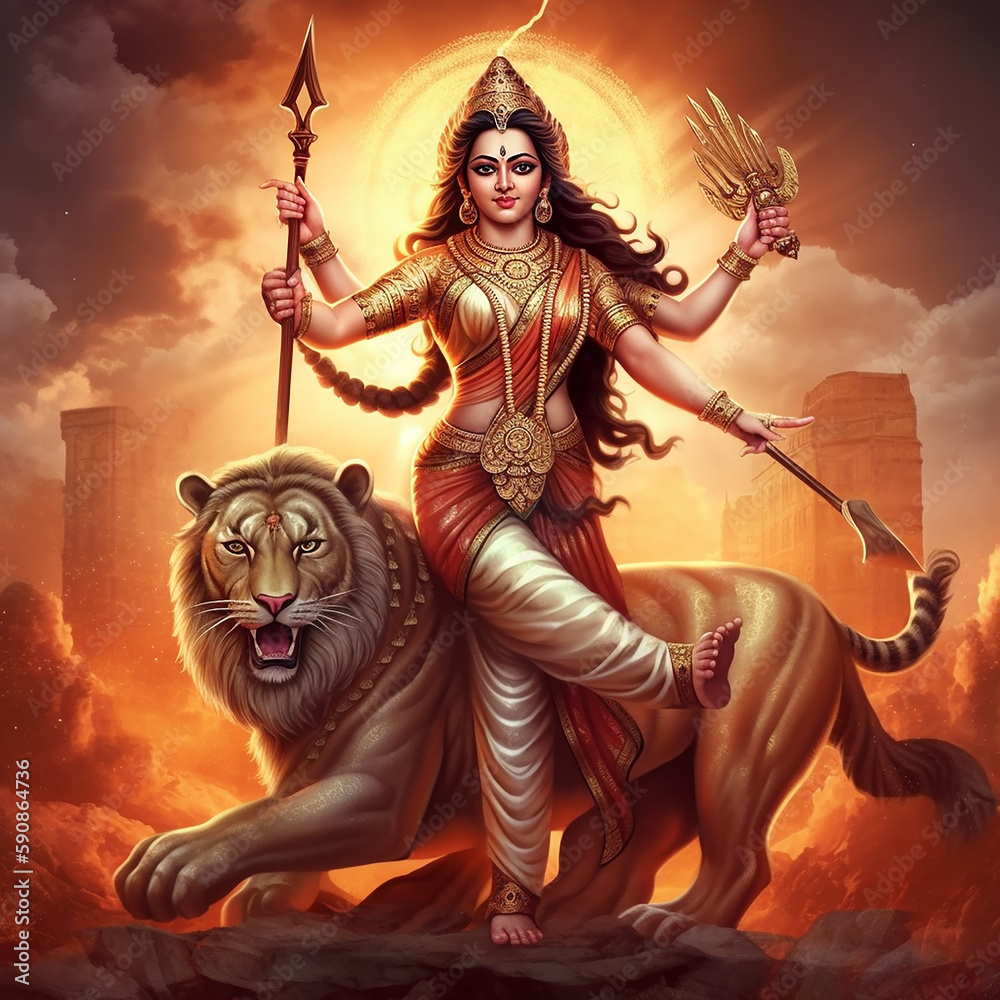 Hindu Mythology God Durga Created With Generative AI Technology Stock 
