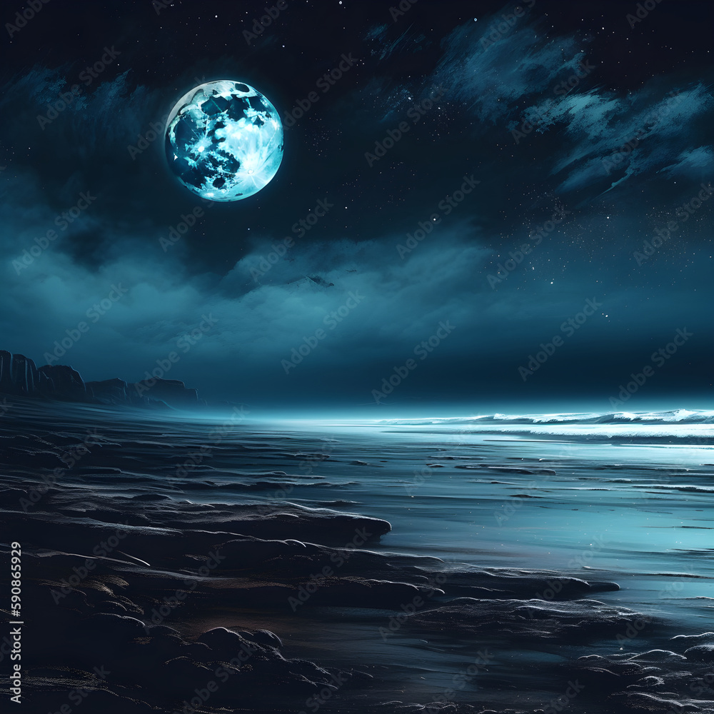 Night sky with a betiful moon and a nice ocean