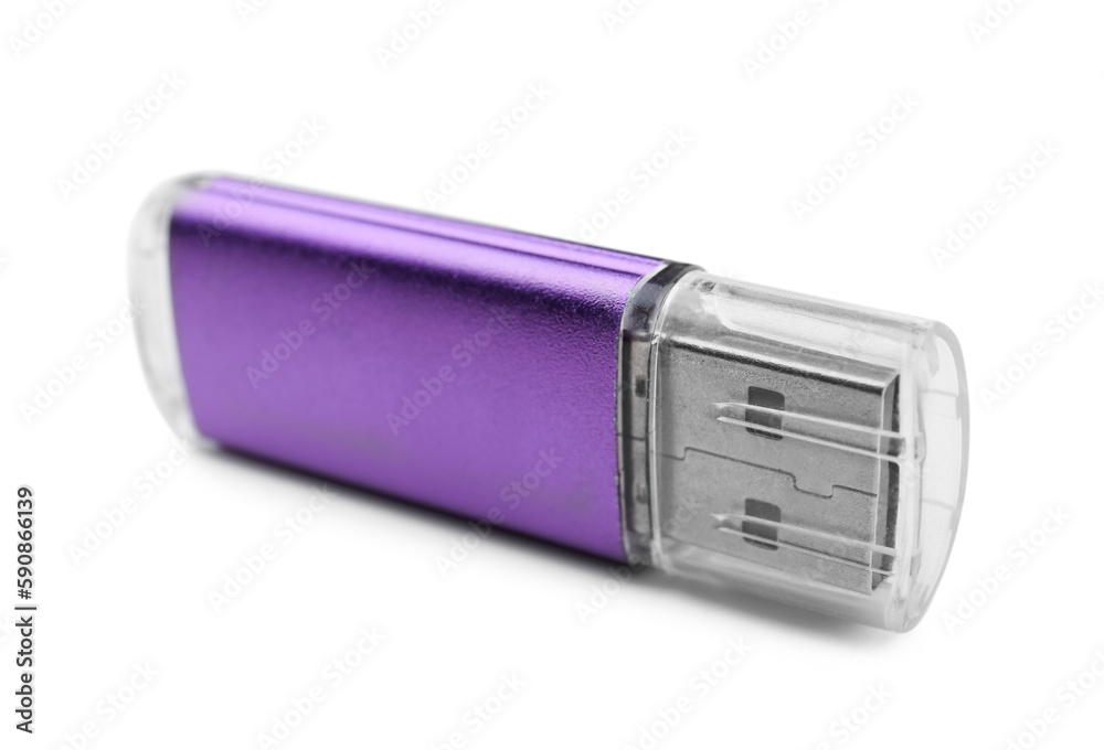 Purple USB flash drive on white background Purple USB flash drive on white background