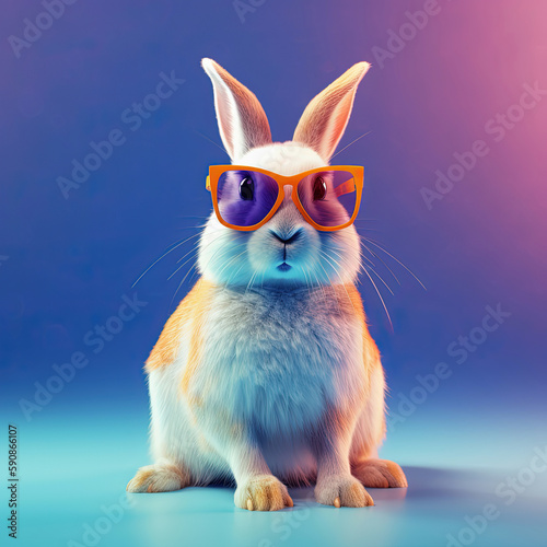 Rabbit in sunglasses. Pop art style bunny. Generative AI © lermont51