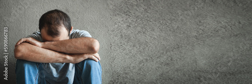Caucasian depressed man. Mental health concept