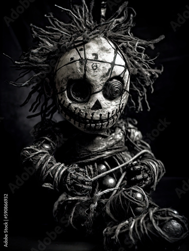 Creepy voodoo doll with a menacing grin created with Generative AI technology