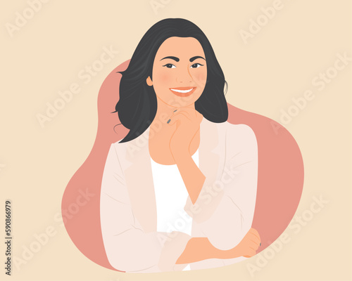 Young beautiful business woman smiling happily with a successful life.Vector illustration.