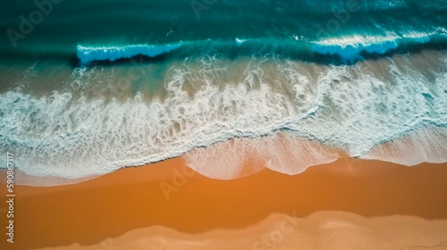Top view aerial image from drone of an stunning beautiful sea landscape beach with turquoise water. Beautiful Sand beach with turquoise water. AI Generated