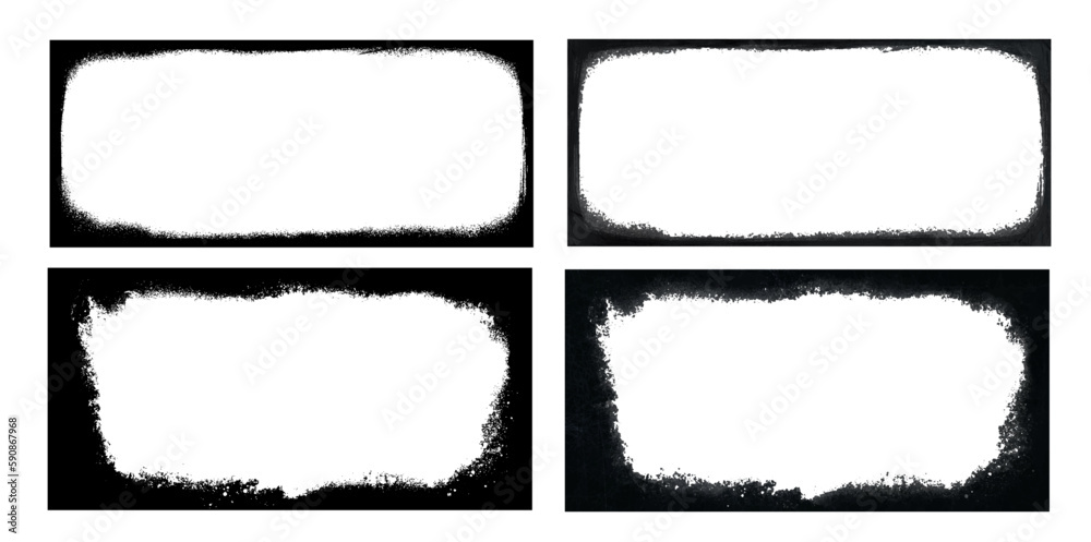 Conjunto de texturas desgastadas vectorizadas, textura granulada de papel blanca. Marcos desgastados en formato horizontal. Superposición de polvo, suciedad, partículas de ruido, grano