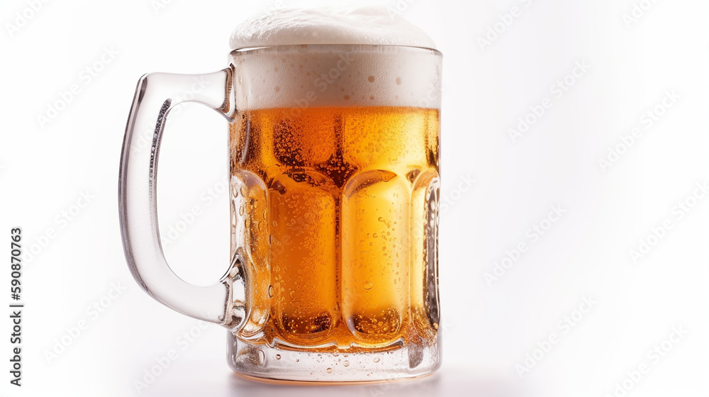 fresh beer mug with cap of foam isolated on white background Ai generated image fresh beer mug with cap of foam isolated on white background Ai generated image