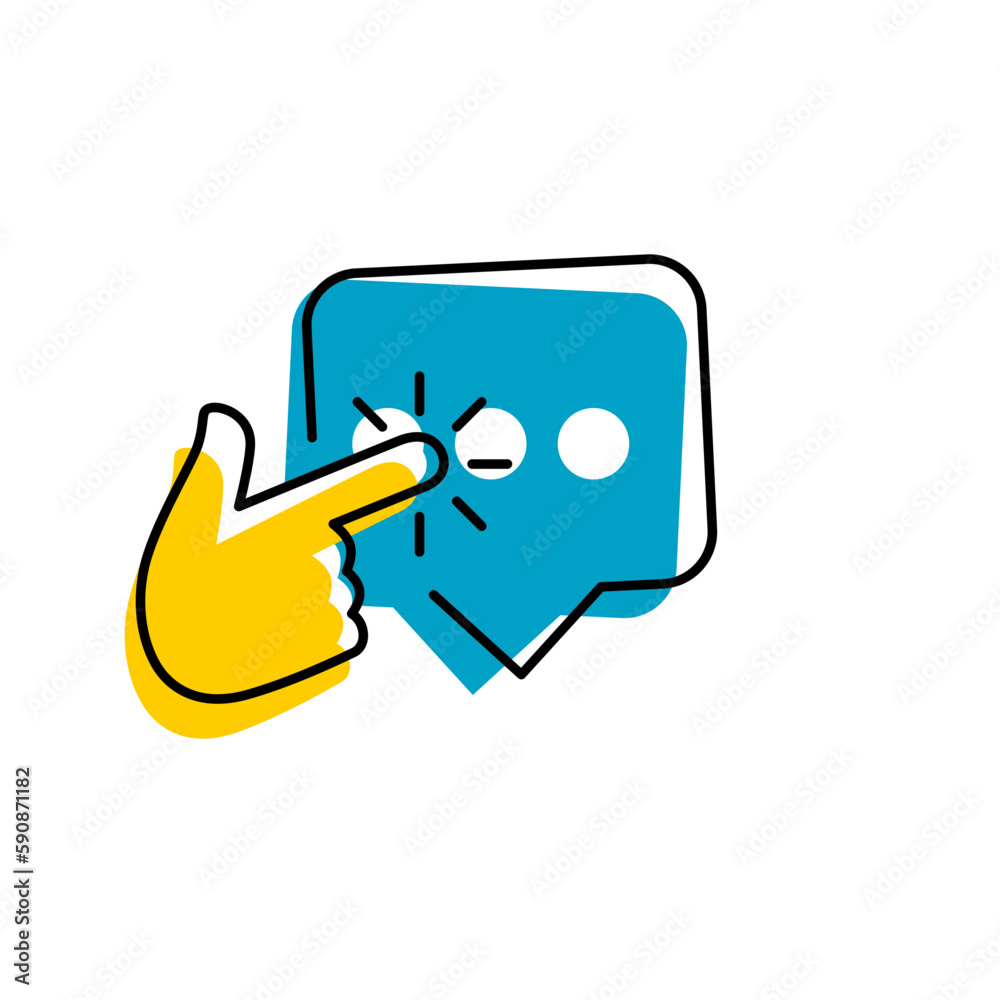 Chat message icon. Button, ui, web. Social media chat message. Hand click finger chat message icon vector Chat message icon. Button, ui, web. Social media chat message. Hand click finger chat message icon vector