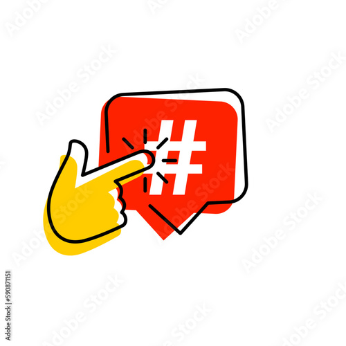 Hash tag icon. Button, ui, web. Social media hash tag. Hand click finger hash tag icon vector