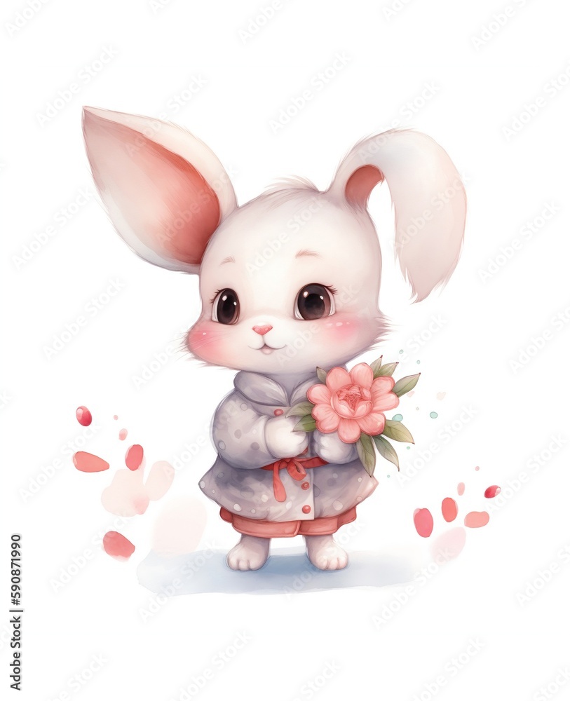 Cute Bunny Holding Flower Generative Ai Cute Bunny Holding Flower Generative Ai