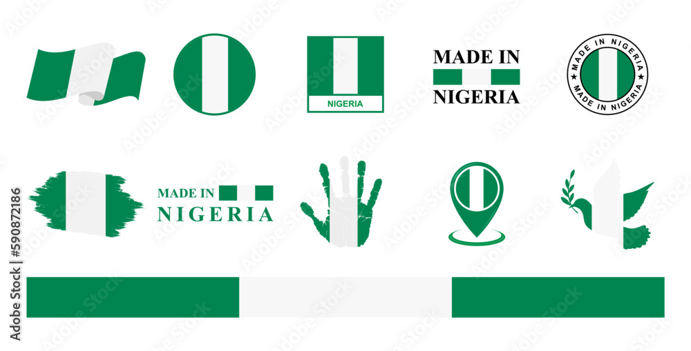 Nigeria national flags icon set. Labels with Nigeria flags. Vector illustration Nigeria national flags icon set. Labels with Nigeria flags. Vector illustration