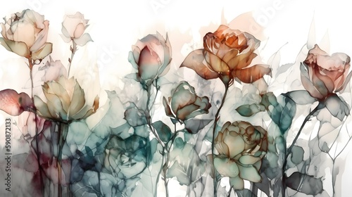 Watercolor roses abstract background design, 8th march, international woman day, flowers, painting, love photo