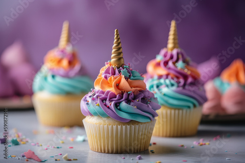 cute unicorn theme birthday party cupcakes. Generative ai © ink drop
