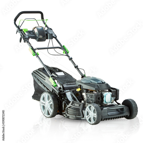 .walking lawn mower with cut out isolated on background transparent.