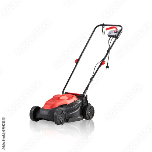 .walking lawn mower with cut out isolated on background transparent. photo