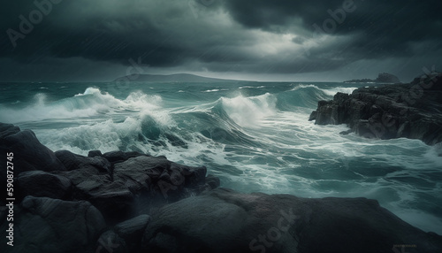 storm over the sea, created with generative ai technology. 