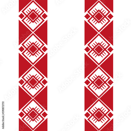 Ethnic Wallpaper print. Seamless pattern with Folk Ornament. Endless background with red geometrical shapes. Vector illustration. Textile and bed linen design. Ukrainian towel. Vyshyvanka.