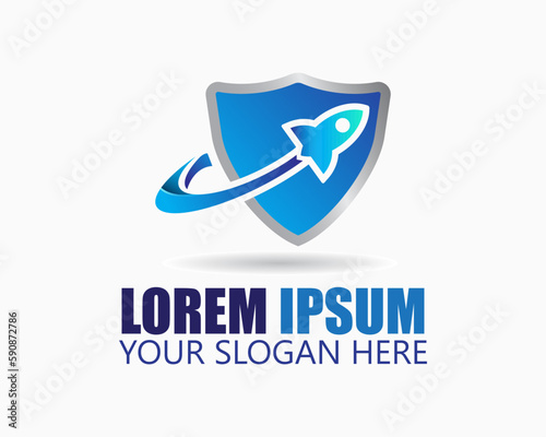 shield rocket logo design template. shield and rocket illustration vector