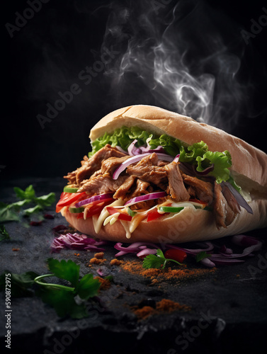 Obraz na płótnie Döner Kebab vor schwarzem Hintergrund