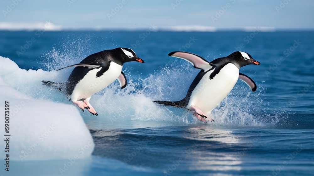 Fototapeta premium Diving Penguin Duo