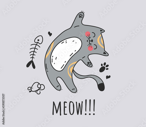 Cute cat cartoon animal print logo element isolated concept. Vector graphic design illustration