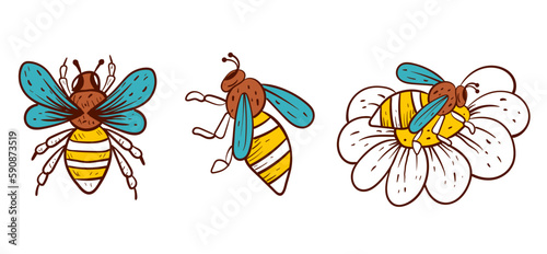 Bee honey sketch art drawing isolated set. Vector graphic design illustration