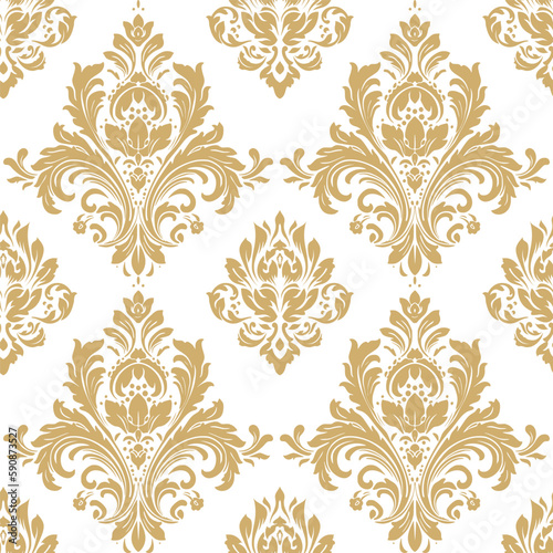 Vector damask seamless pattern background. Classical luxury old fashioned damask ornament, royal victorian seamless texture for wallpapers, textile, wrapping. Exquisite floral baroque template.	
