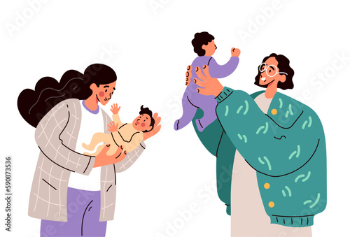 Happy parent family parenthood mum dad child hug concept. Vector graphic design illustration
