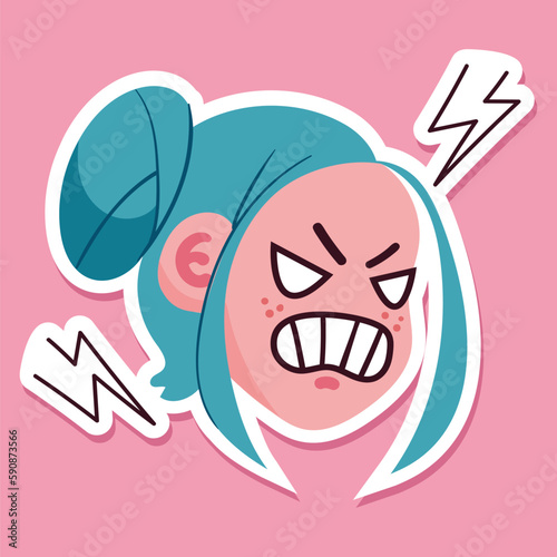 Anime girl character face cute sticker cartoon manga concept. Vector graphic design illustration