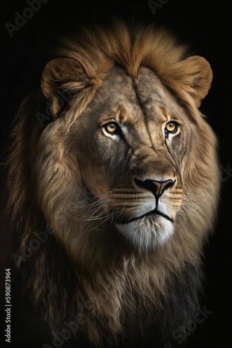 Lion  portrait sur fond noir  roi de la jungle fa  on portrait animalier  illustration ia g  n  rative