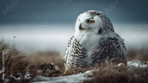 Beauty of Snowy Owl in Nature. Generative AI