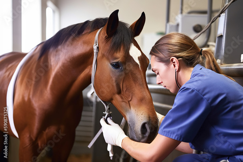 image of a horse being treated at a veterinary office.