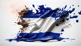EL Salvador Country Flag Colors of Liquid Oil Paint Splashing and Exploding on White Backdrop AI Generative