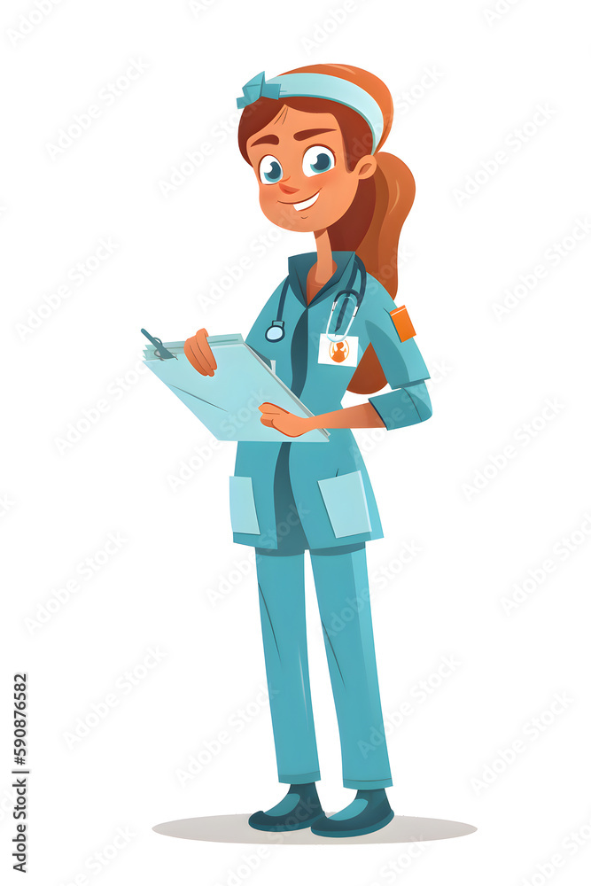 Illustration of a nurse with a stethoscope on a white background, Generative AI 1 Illustration of a nurse with a stethoscope on a white background, Generative AI 1