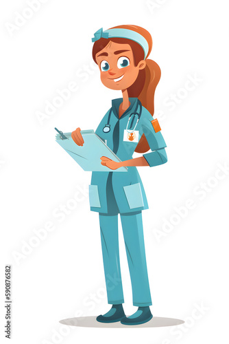 Illustration of a nurse with a stethoscope on a white background, Generative AI 1 © Alina
