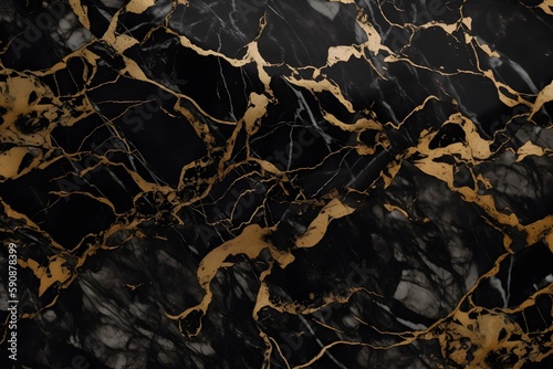 Black marble texture background, natural marbled tile, ceramic wall or floor. Granite slab stone, polished quartz. Image is AI generated.