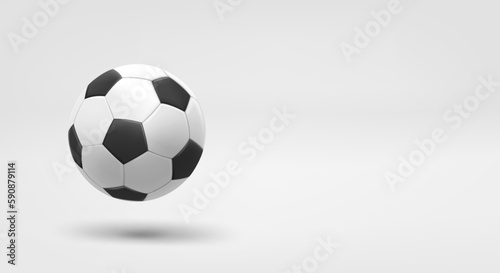 Classic football ball. 3d vector banner with copy space